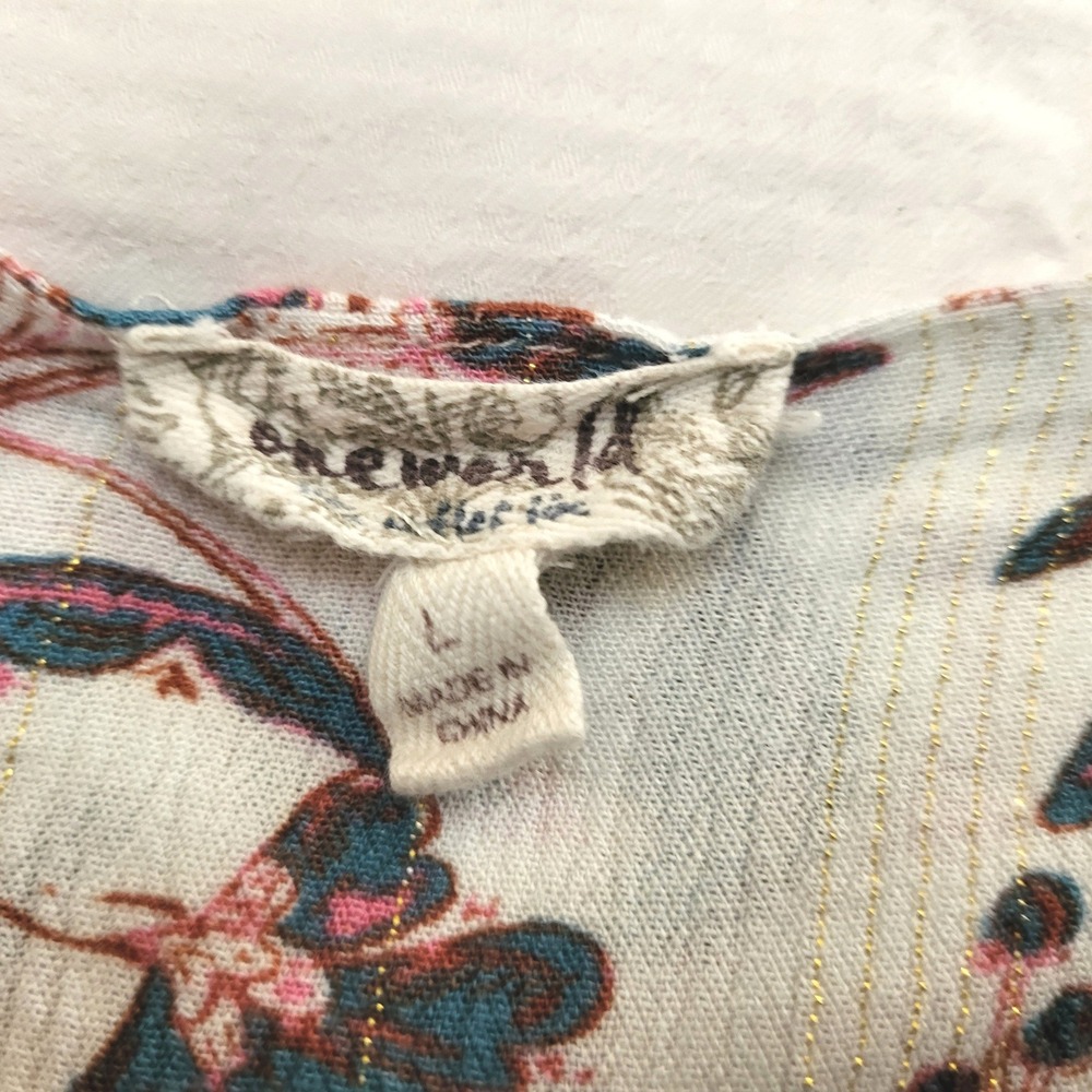 One World White Floral Boho Button 3/4 Balloon Sleeve Peasant Festival Blouse L - Picture 8 of 11